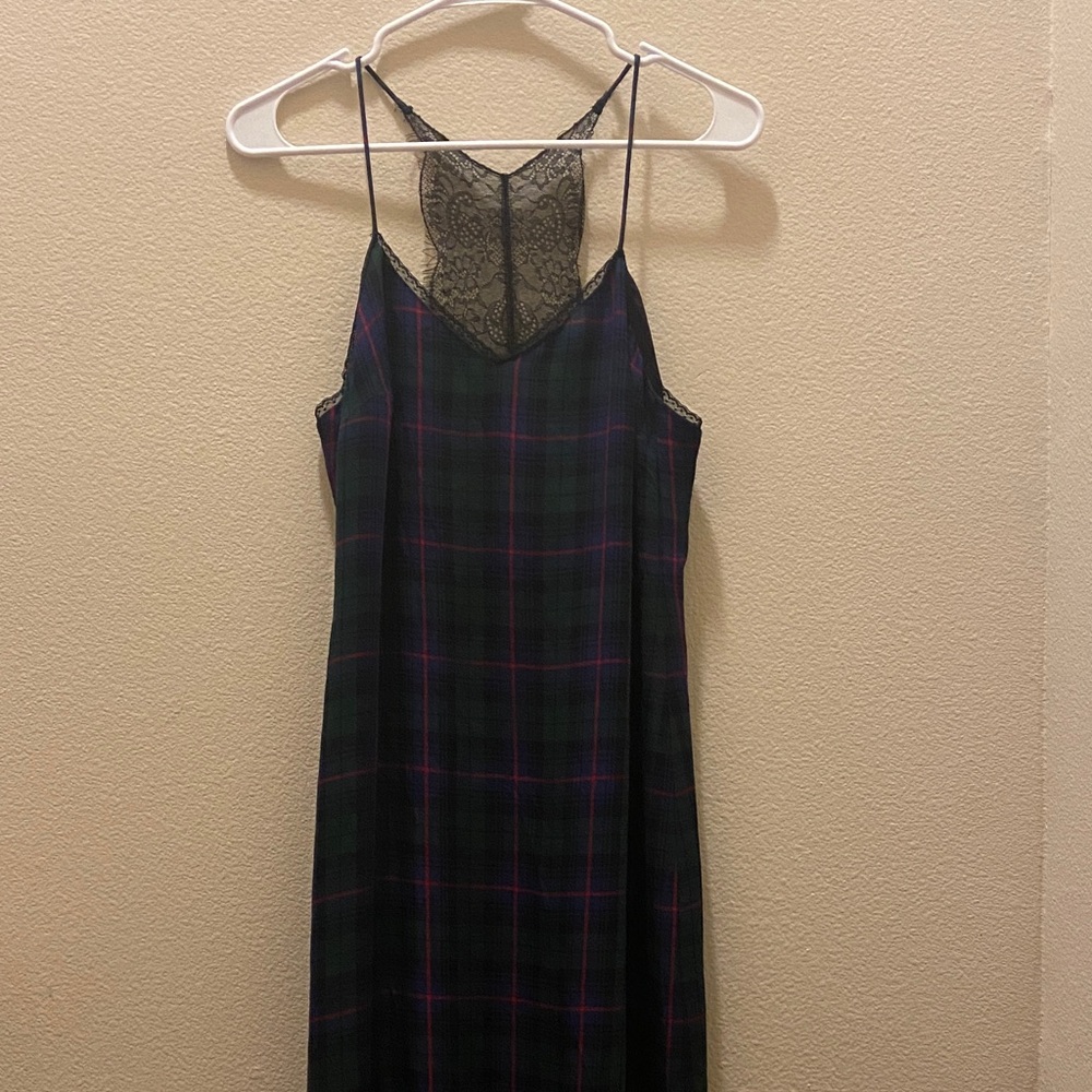 Zara plaid Midi slip dress with lace back details size XS